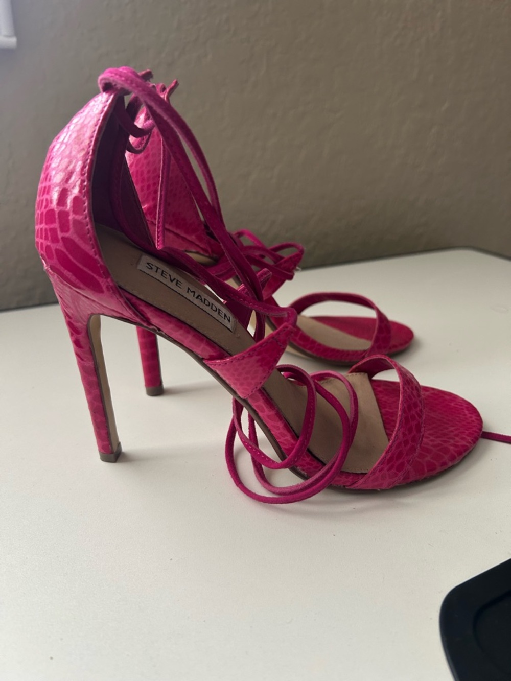 Steve Madden Hot Pink Lace-Up Stiletto Sandals